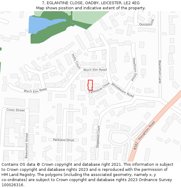 7, EGLANTINE CLOSE, OADBY, LEICESTER, LE2 4EG: Location map and indicative extent of plot