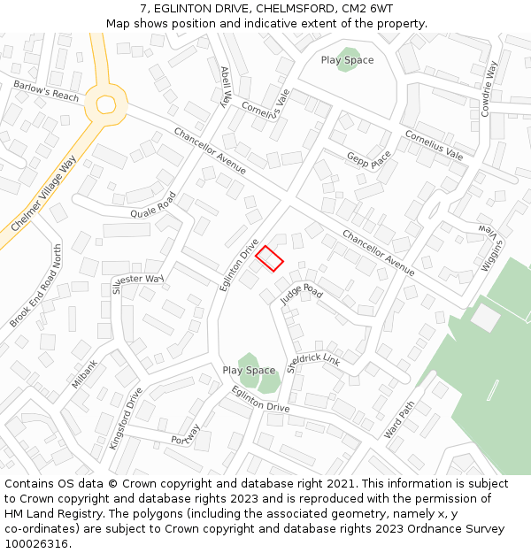 7, EGLINTON DRIVE, CHELMSFORD, CM2 6WT: Location map and indicative extent of plot