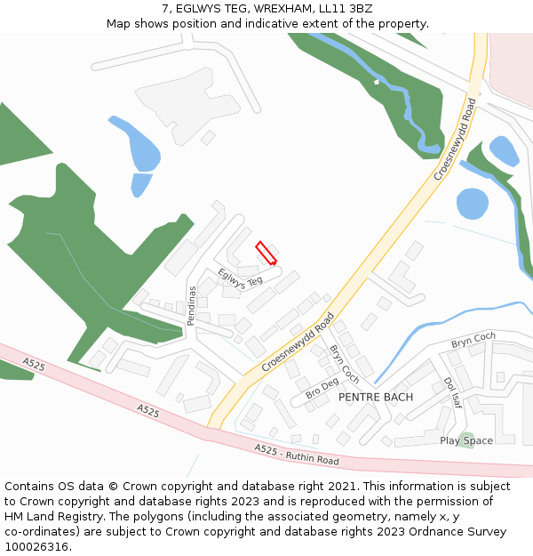 7, EGLWYS TEG, WREXHAM, LL11 3BZ: Location map and indicative extent of plot