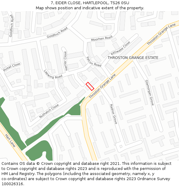 7, EIDER CLOSE, HARTLEPOOL, TS26 0SU: Location map and indicative extent of plot