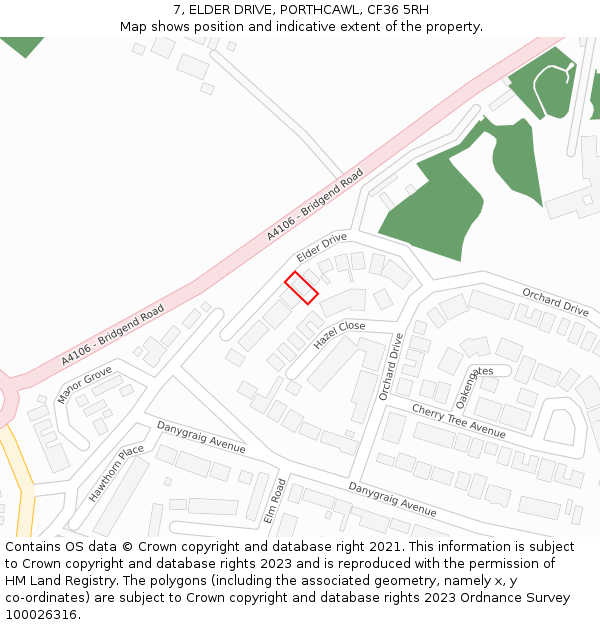 7, ELDER DRIVE, PORTHCAWL, CF36 5RH: Location map and indicative extent of plot