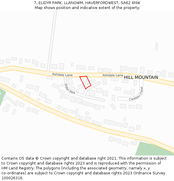 7, ELIDYR PARK, LLANGWM, HAVERFORDWEST, SA62 4NW: Location map and indicative extent of plot