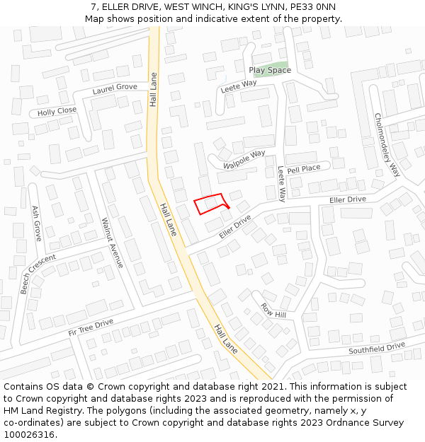 7, ELLER DRIVE, WEST WINCH, KING'S LYNN, PE33 0NN: Location map and indicative extent of plot