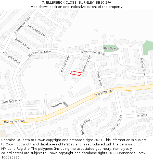 7, ELLERBECK CLOSE, BURNLEY, BB10 2FA: Location map and indicative extent of plot