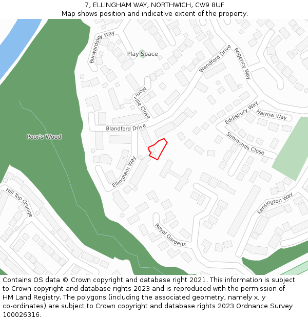 7, ELLINGHAM WAY, NORTHWICH, CW9 8UF: Location map and indicative extent of plot