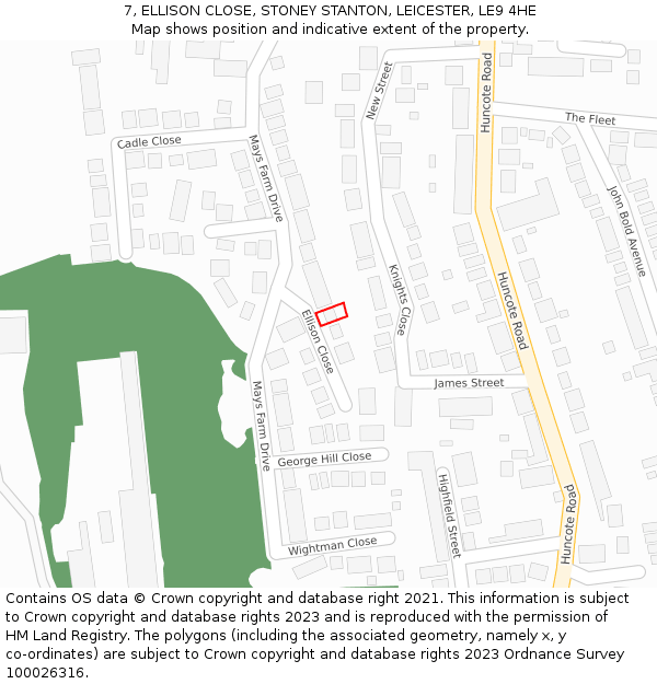 7, ELLISON CLOSE, STONEY STANTON, LEICESTER, LE9 4HE: Location map and indicative extent of plot