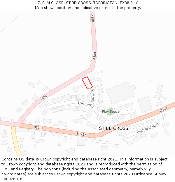 7, ELM CLOSE, STIBB CROSS, TORRINGTON, EX38 8HY: Location map and indicative extent of plot