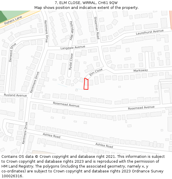 7, ELM CLOSE, WIRRAL, CH61 9QW: Location map and indicative extent of plot