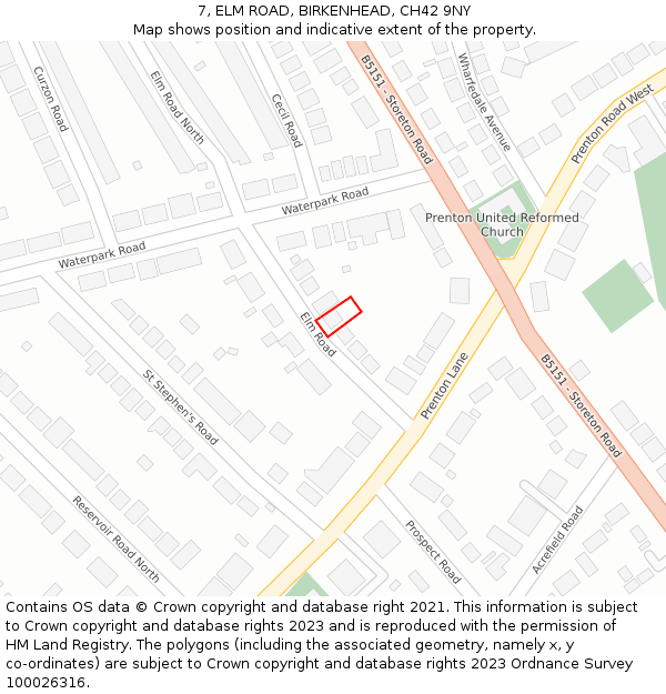 7, ELM ROAD, BIRKENHEAD, CH42 9NY: Location map and indicative extent of plot