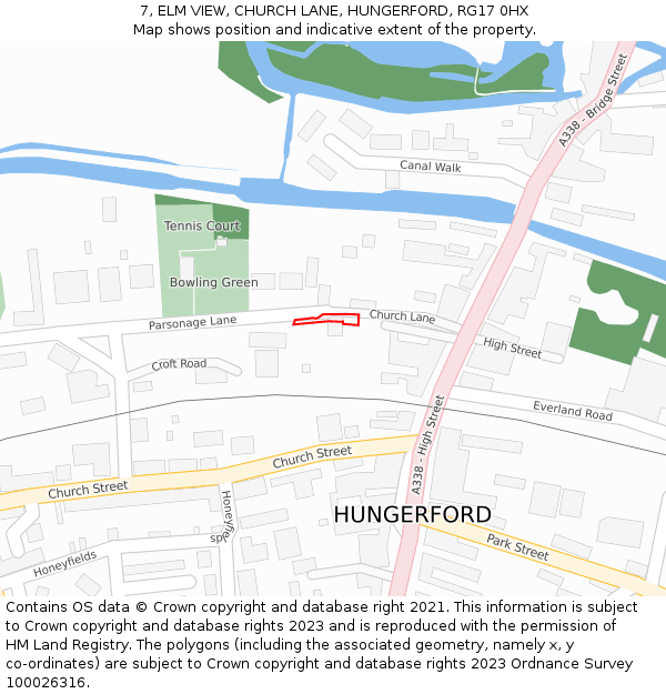 7, ELM VIEW, CHURCH LANE, HUNGERFORD, RG17 0HX: Location map and indicative extent of plot