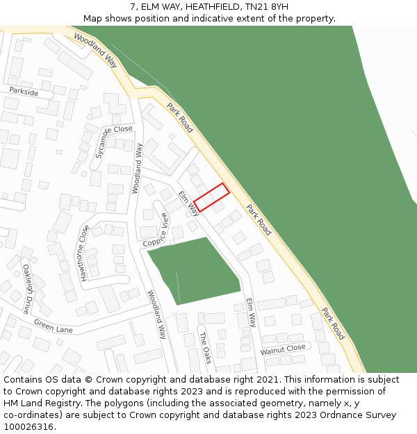 7, ELM WAY, HEATHFIELD, TN21 8YH: Location map and indicative extent of plot