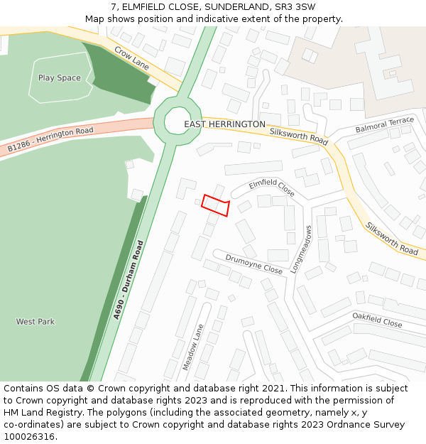 7, ELMFIELD CLOSE, SUNDERLAND, SR3 3SW: Location map and indicative extent of plot