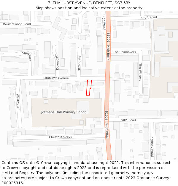 7, ELMHURST AVENUE, BENFLEET, SS7 5RY: Location map and indicative extent of plot