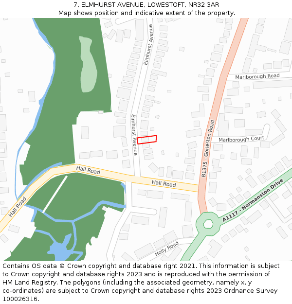 7, ELMHURST AVENUE, LOWESTOFT, NR32 3AR: Location map and indicative extent of plot