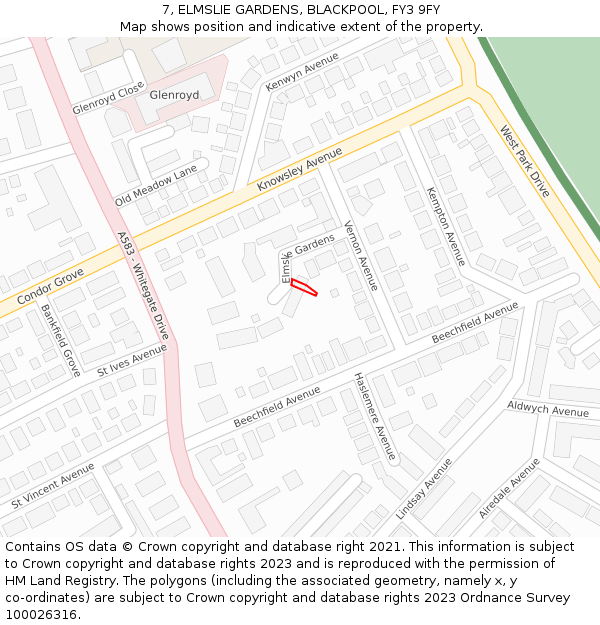 7, ELMSLIE GARDENS, BLACKPOOL, FY3 9FY: Location map and indicative extent of plot