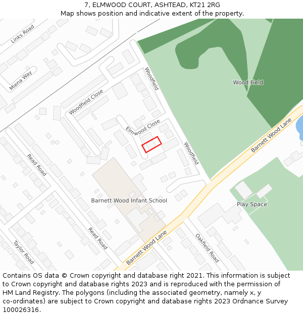 7, ELMWOOD COURT, ASHTEAD, KT21 2RG: Location map and indicative extent of plot
