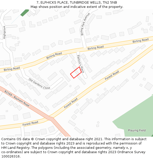 7, ELPHICKS PLACE, TUNBRIDGE WELLS, TN2 5NB: Location map and indicative extent of plot