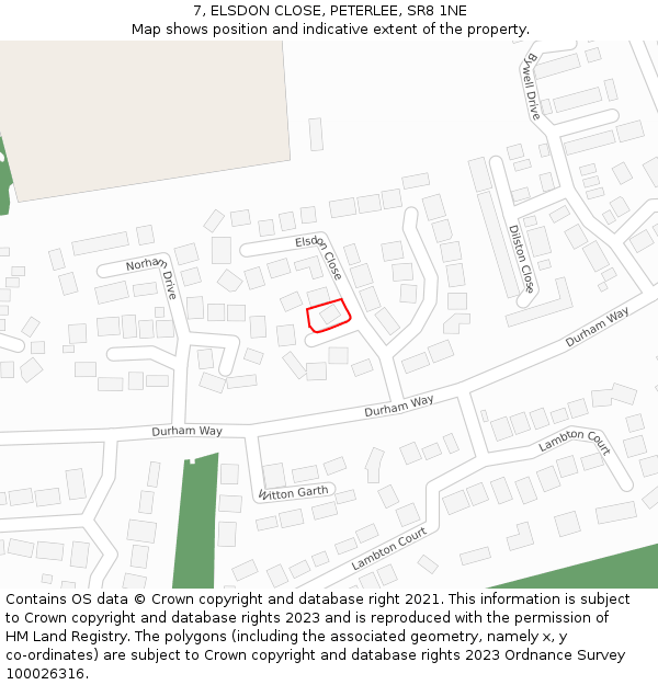7, ELSDON CLOSE, PETERLEE, SR8 1NE: Location map and indicative extent of plot