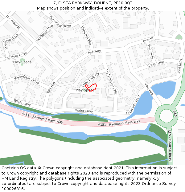 7, ELSEA PARK WAY, BOURNE, PE10 0QT: Location map and indicative extent of plot