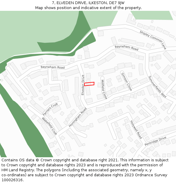 7, ELVEDEN DRIVE, ILKESTON, DE7 9JW: Location map and indicative extent of plot