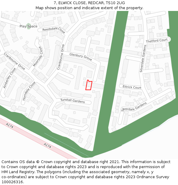 7, ELWICK CLOSE, REDCAR, TS10 2UG: Location map and indicative extent of plot