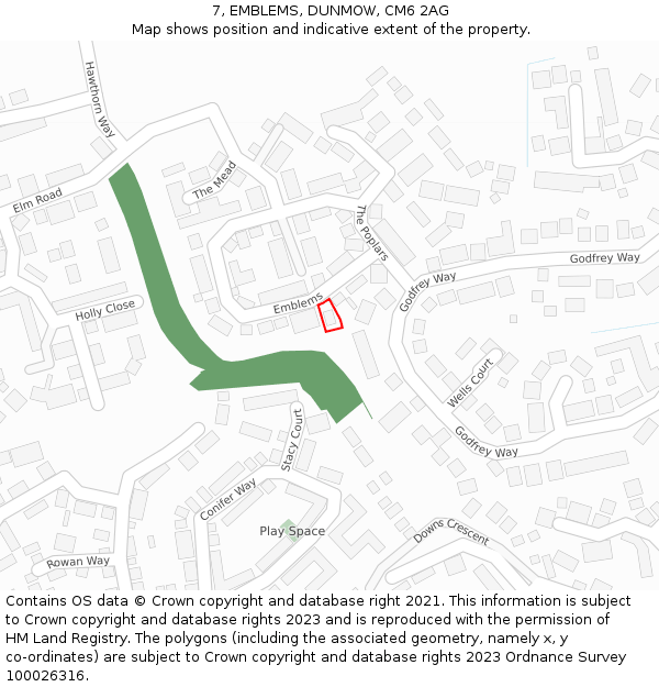 7, EMBLEMS, DUNMOW, CM6 2AG: Location map and indicative extent of plot