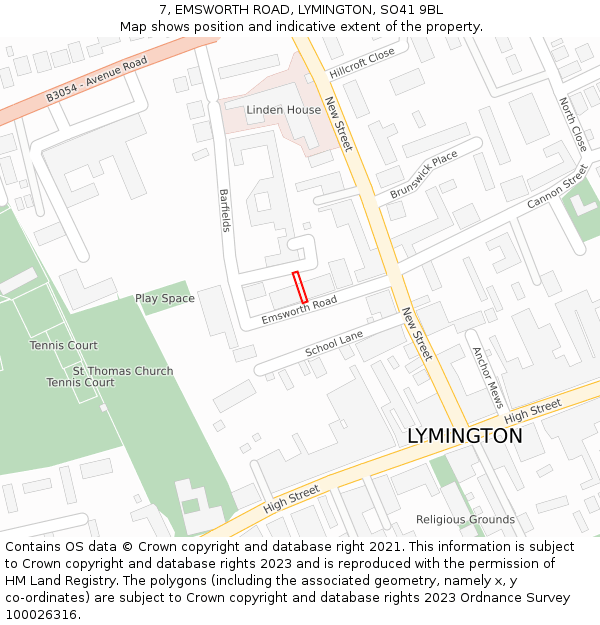 7, EMSWORTH ROAD, LYMINGTON, SO41 9BL: Location map and indicative extent of plot