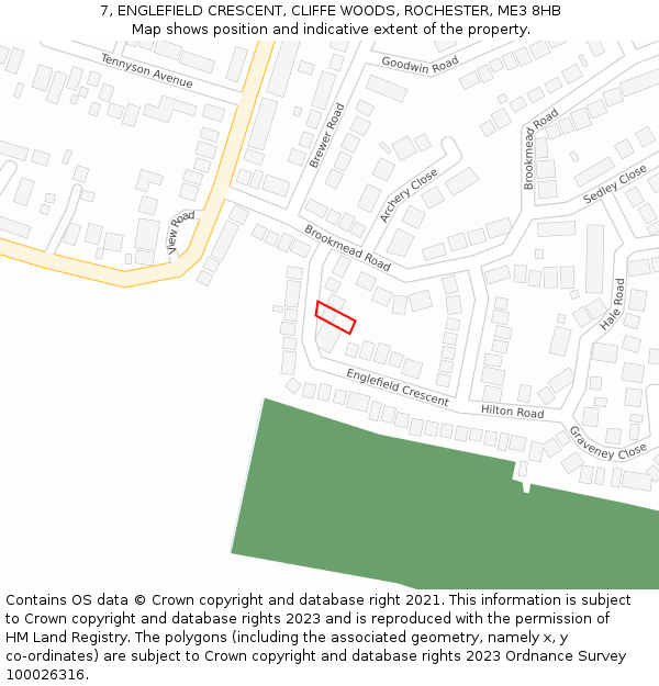 7, ENGLEFIELD CRESCENT, CLIFFE WOODS, ROCHESTER, ME3 8HB: Location map and indicative extent of plot