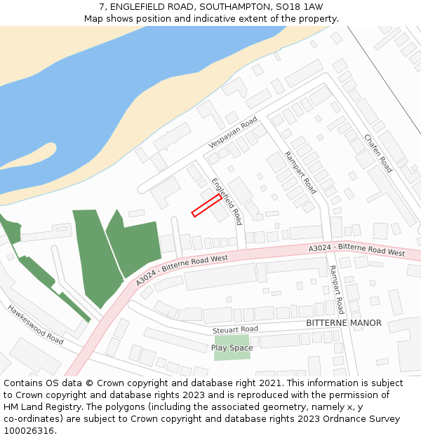 7, ENGLEFIELD ROAD, SOUTHAMPTON, SO18 1AW: Location map and indicative extent of plot