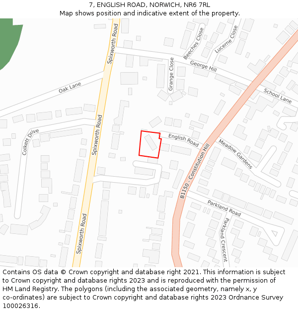 7, ENGLISH ROAD, NORWICH, NR6 7RL: Location map and indicative extent of plot