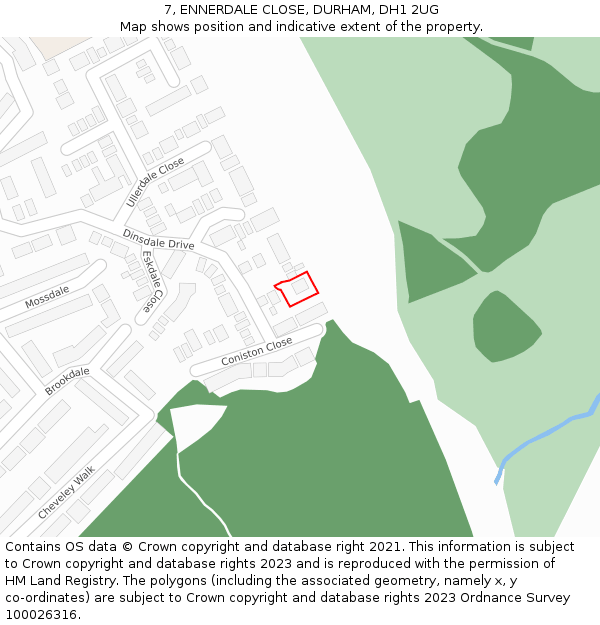 7, ENNERDALE CLOSE, DURHAM, DH1 2UG: Location map and indicative extent of plot