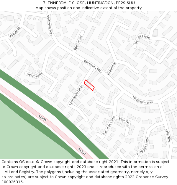 7, ENNERDALE CLOSE, HUNTINGDON, PE29 6UU: Location map and indicative extent of plot
