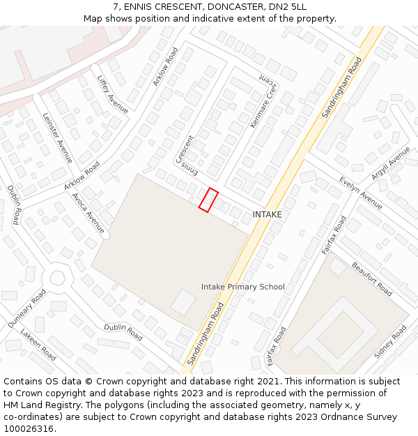 7, ENNIS CRESCENT, DONCASTER, DN2 5LL: Location map and indicative extent of plot