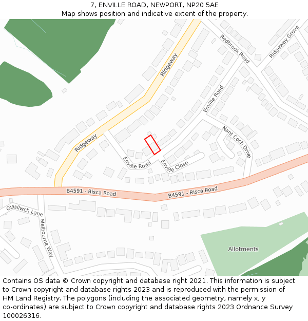 7, ENVILLE ROAD, NEWPORT, NP20 5AE: Location map and indicative extent of plot