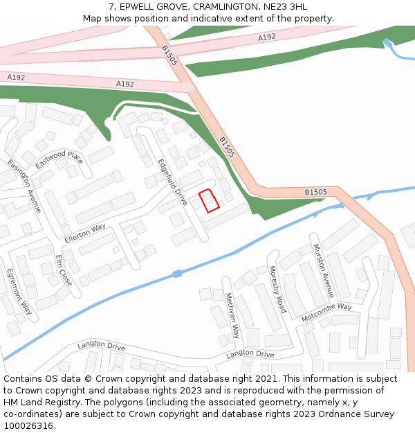 7, EPWELL GROVE, CRAMLINGTON, NE23 3HL: Location map and indicative extent of plot