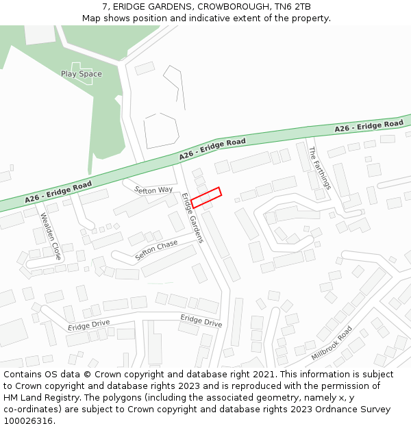 7, ERIDGE GARDENS, CROWBOROUGH, TN6 2TB: Location map and indicative extent of plot