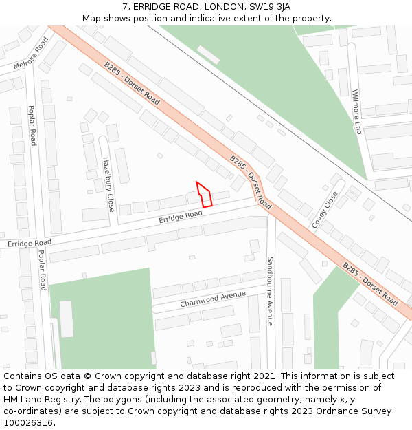 7, ERRIDGE ROAD, LONDON, SW19 3JA: Location map and indicative extent of plot