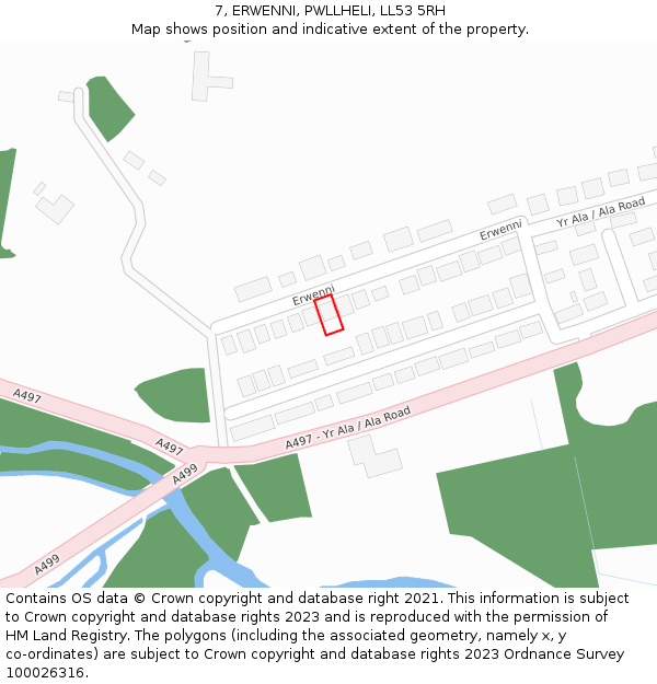 7, ERWENNI, PWLLHELI, LL53 5RH: Location map and indicative extent of plot