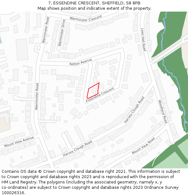7, ESSENDINE CRESCENT, SHEFFIELD, S8 8PB: Location map and indicative extent of plot