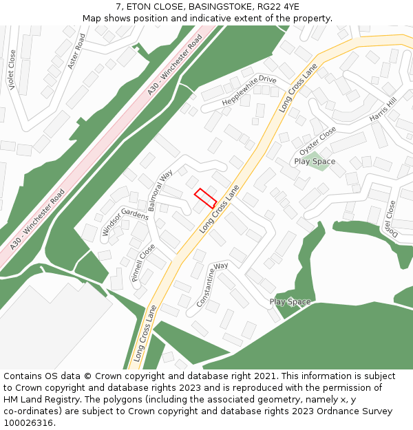 7, ETON CLOSE, BASINGSTOKE, RG22 4YE: Location map and indicative extent of plot