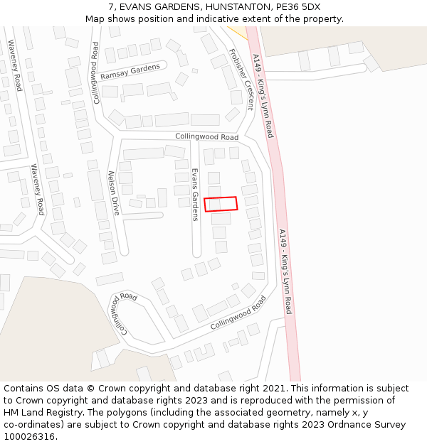 7, EVANS GARDENS, HUNSTANTON, PE36 5DX: Location map and indicative extent of plot