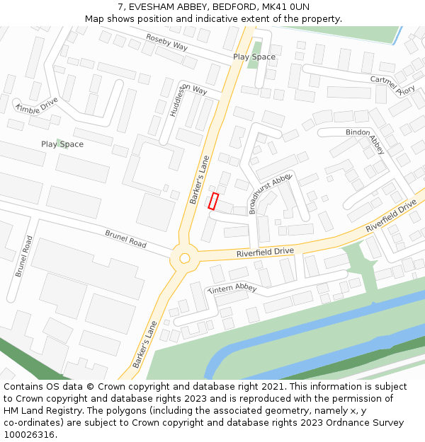 7, EVESHAM ABBEY, BEDFORD, MK41 0UN: Location map and indicative extent of plot