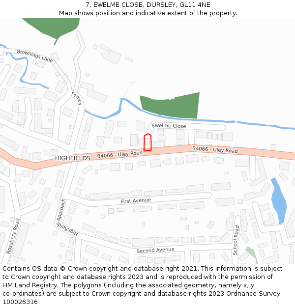 7, EWELME CLOSE, DURSLEY, GL11 4NE: Location map and indicative extent of plot