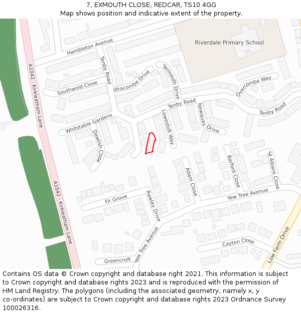 7, EXMOUTH CLOSE, REDCAR, TS10 4GG: Location map and indicative extent of plot