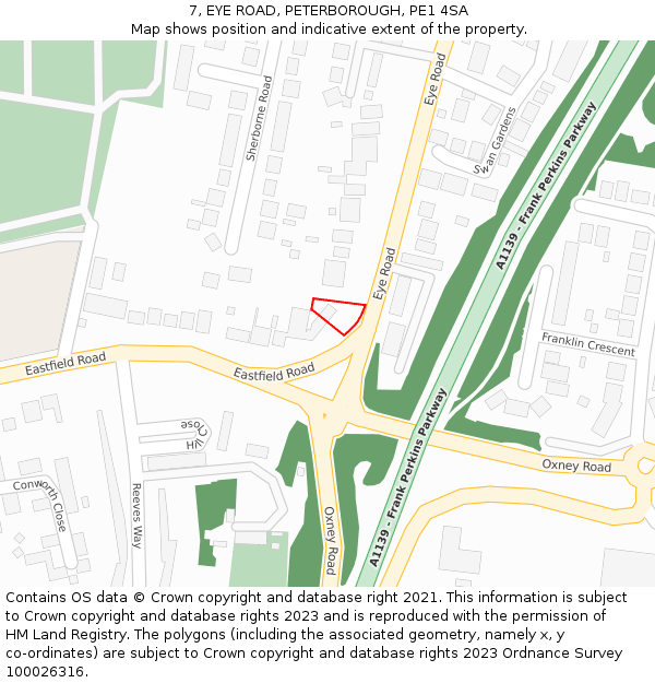 7, EYE ROAD, PETERBOROUGH, PE1 4SA: Location map and indicative extent of plot