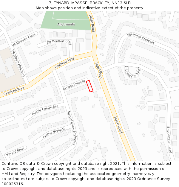 7, EYNARD IMPASSE, BRACKLEY, NN13 6LB: Location map and indicative extent of plot