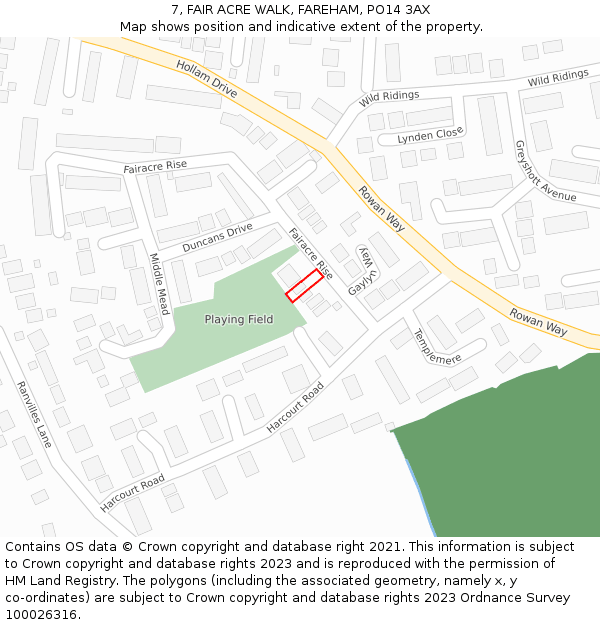 7, FAIR ACRE WALK, FAREHAM, PO14 3AX: Location map and indicative extent of plot