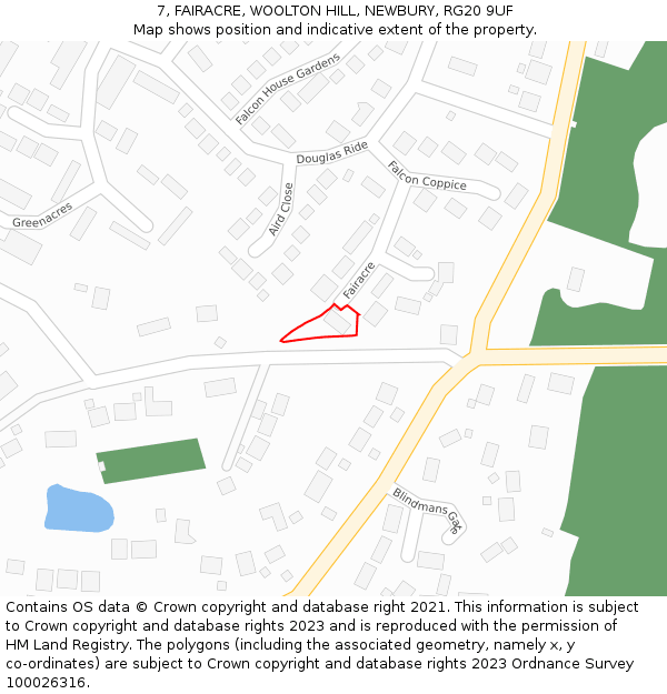 7, FAIRACRE, WOOLTON HILL, NEWBURY, RG20 9UF: Location map and indicative extent of plot