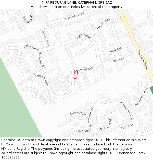 7, FAIRBOURNE LANE, CATERHAM, CR3 5AZ: Location map and indicative extent of plot