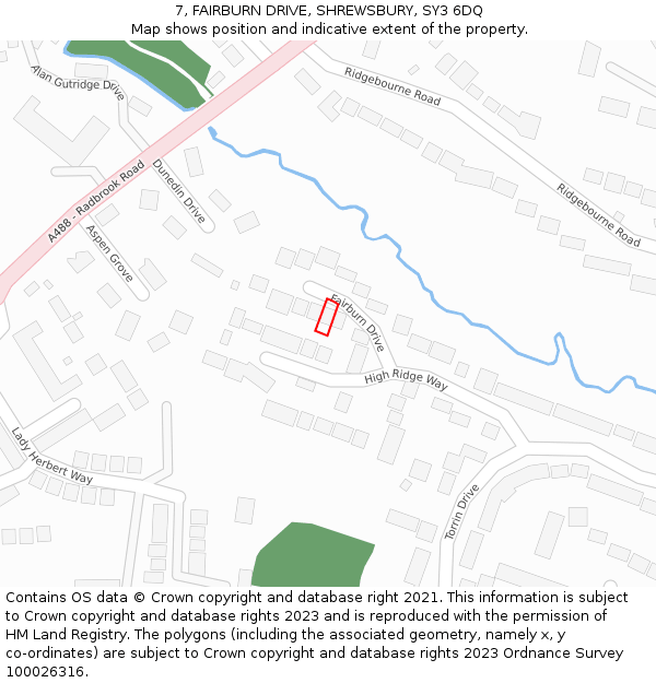 7, FAIRBURN DRIVE, SHREWSBURY, SY3 6DQ: Location map and indicative extent of plot